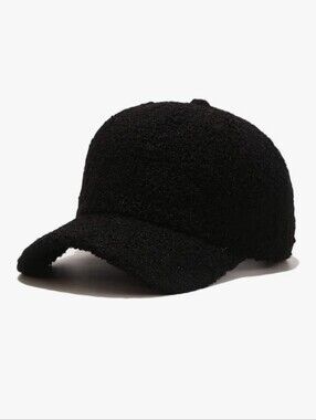 Textured Black Sherpa Baseball Cap